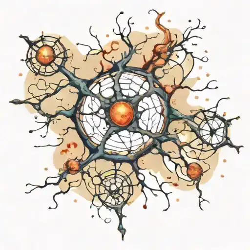  a neuron in an artistic way. it should be vectoral and simpl the neuron should be like a thing hanging in the universe  tattoo design idea