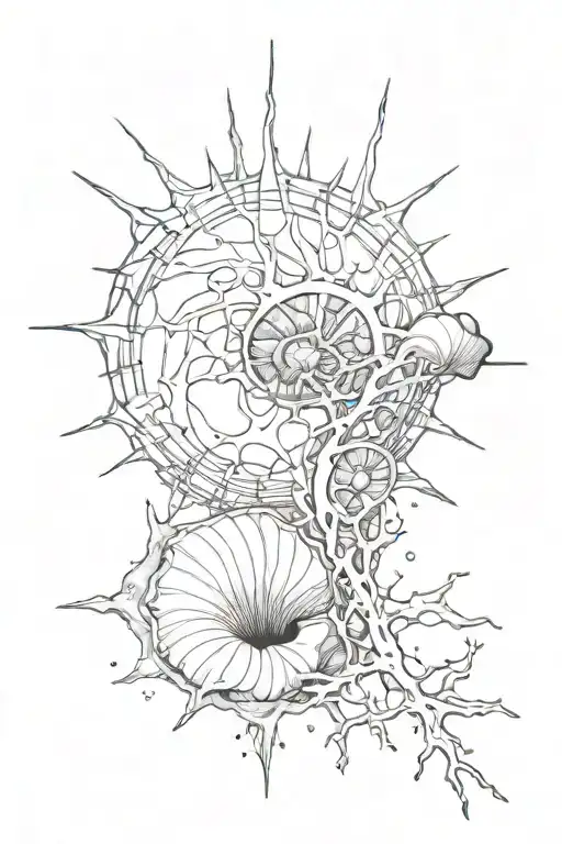  a combination of neuron and sea shell in an artistic interpretation; should be aesthetic tattoo design idea