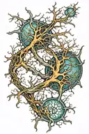 A neuron with an artistic interpretation, where the dendrites and axon flow like cosmic tendrils.  tattoo design idea