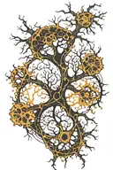 A neuron with an artistic interpretation, where the dendrites and axon flow like cosmic tendrils.  tattoo design idea