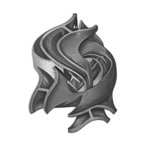 twisted steel I beams, includes initials "CSM", "LJM" and "KMM", rusted metal  tattoo design idea