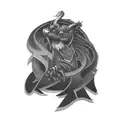 a a blackwork rustic design, depicting twisted steel I beams, includes initials "CSM", "LJM" and "KMM",  tattoo design idea