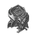 a a blackwork rustic design, depicting twisted steel I beams, includes initials "CSM", "LJM" and "KMM",  tattoo design idea