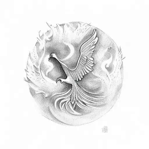 Phoenix and tree of life with falling angel and a white dove tattoo design idea