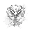 Phoenix and tree of life with falling angel and a white dove tattoo design idea