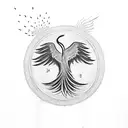 Phoenix and tree of life with falling angel and a white dove tattoo design idea