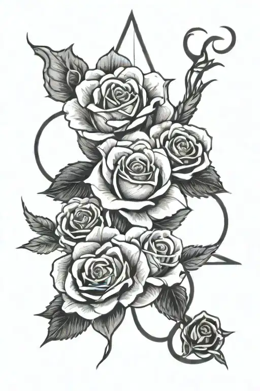 religious symbols intertwined with roses and familia  tattoo design idea