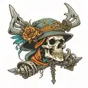 skeleton bow hunting with bucket hat  tattoo design idea