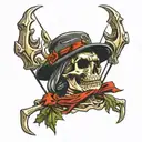 skeleton bow hunting with bucket hat  tattoo design idea