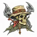 skeleton bow hunting with bucket hat  tattoo design idea