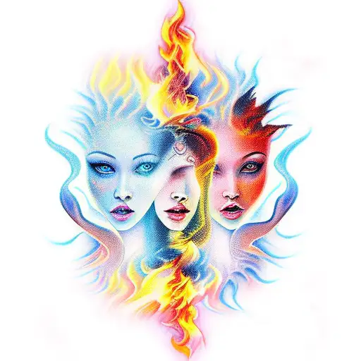 Fire and Water feminine tattoo design idea