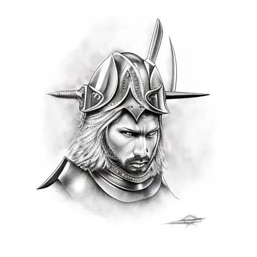 chamois who is warrior with sword and armour tattoo design idea