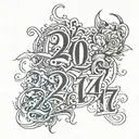 The following text displayed in rows above each other - "20:17" "23/04" and "2024" tattoo design idea