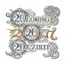 The following text displayed in rows above each other - "20:17" "23/04" and "2024" tattoo design idea