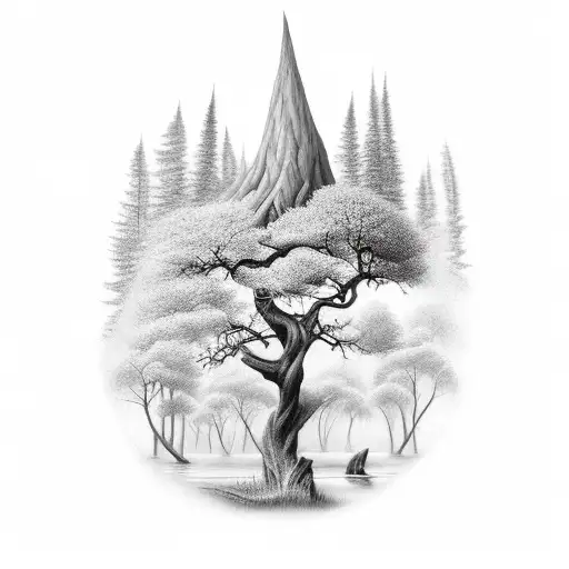 river, forest, wind, dreams tattoo design idea
