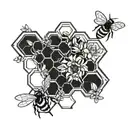 A geometric honeycomb pattern with delicate flowers and buzzing bees tattoo design idea