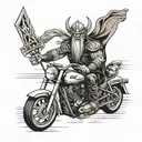 harley davidson, Thor, Odin, Viking warrior wielding tattoo design idea