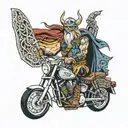 harley davidson, Thor, Odin, Viking warrior wielding tattoo design idea
