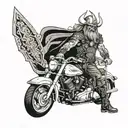 harley davidson, Thor, Odin, Viking warrior wielding tattoo design idea