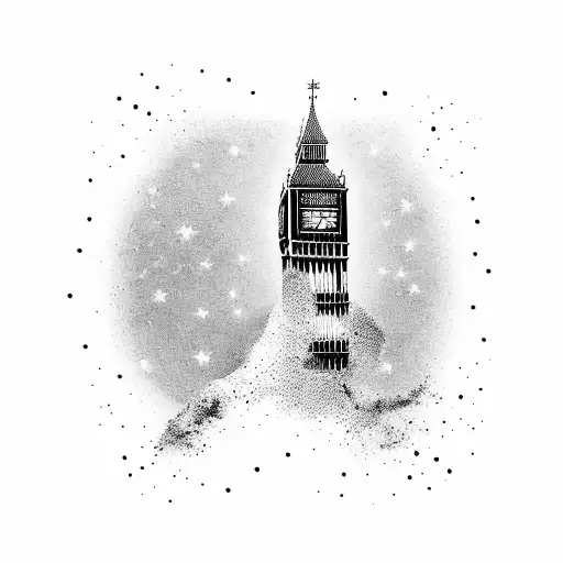 big ben flying in the galaxy tattoo design idea