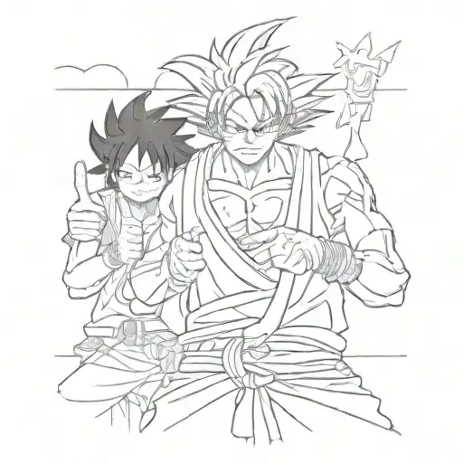 momin goku and luffy doing the middle finger tattoo tattoo design idea