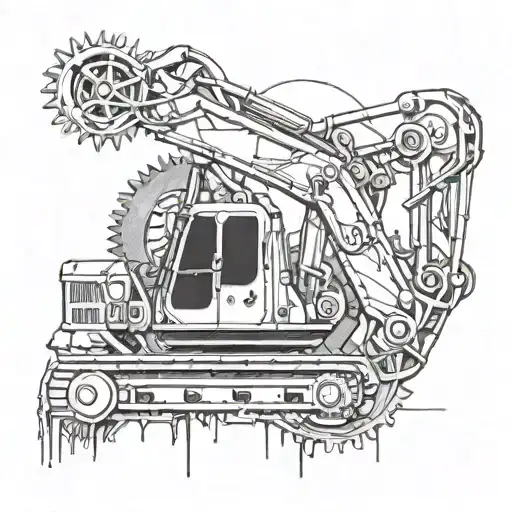 Incorporate a detailed excavator digging into the skin, surrounded by industrial gears and machinery tattoo design idea
