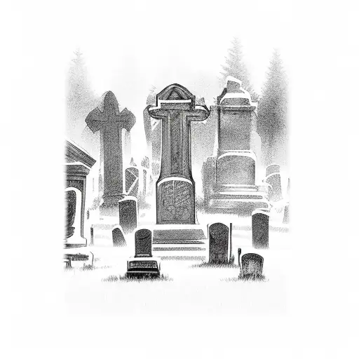 haunted cemetery, tattoo design idea