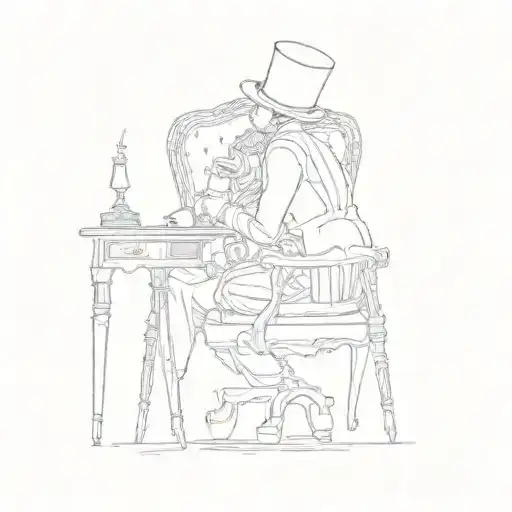 a man in a top hat sitting in a chair tattoo design idea
