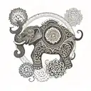 An intricate dotwork mandala with a hidden silhouette of a turtle and elephant, representing balance and strength in life and work tattoo design idea
