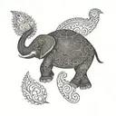 An intricate dotwork mandala with a hidden silhouette of a turtle and elephant, representing balance and strength in life and work tattoo design idea
