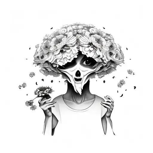 ghost holding marigold flowers  tattoo design idea