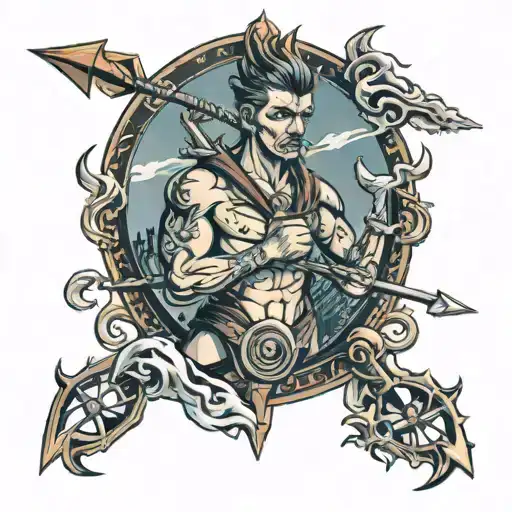 Poseidone with trident in hand tattoo design idea
