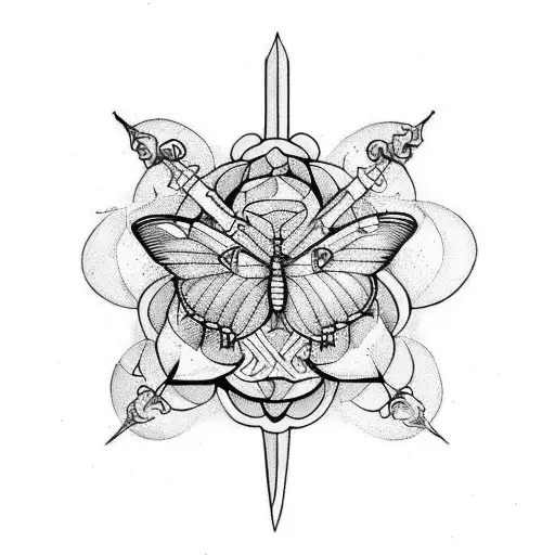 sword with butterflies  tattoo design idea