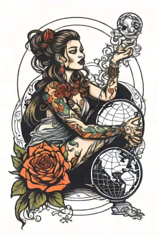 mother earth globe huged by a girl sitting tattoo design idea