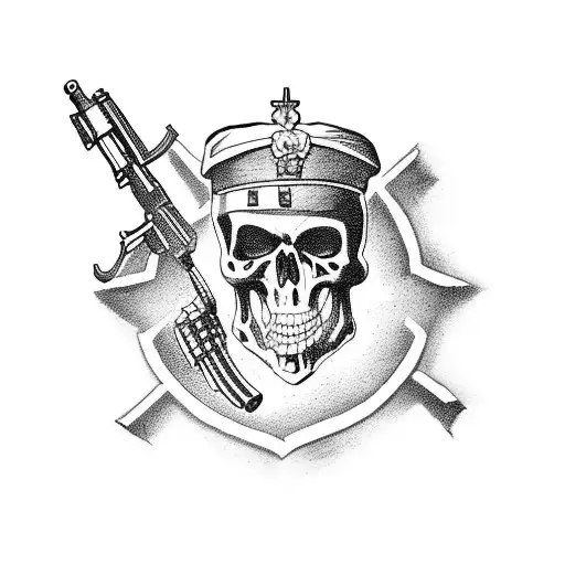 death french soldier with minigun  tattoo design idea
