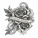 handscript cursive In Loving Memory Of Deondrah RIP cross and rose tatto  tattoo design idea