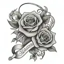 handscript cursive In Loving Memory Of Deondrah RIP cross and rose tatto  tattoo design idea