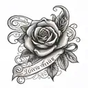 handscript cursive In Loving Memory Of Deondrah RIP cross and rose tatto  tattoo design idea