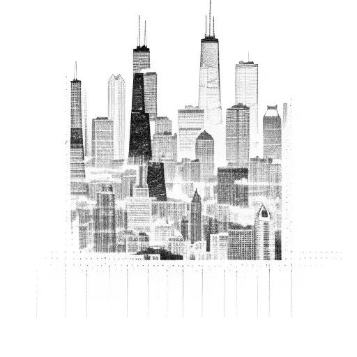 simple chicago skyline with 05-06-2005 in roman numerals tattoo design idea