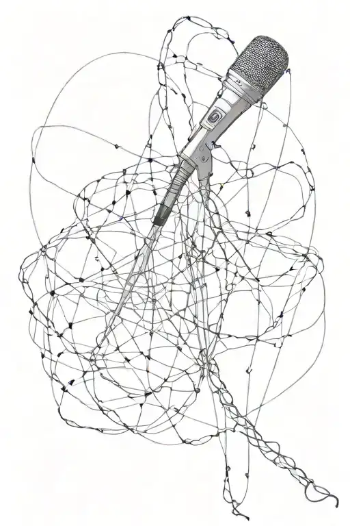 A microphone cord tangled in a web, symbolizing feeling trapped by others' expectations tattoo design idea