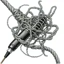 A microphone cord tangled in a web, symbolizing feeling trapped by others' expectations tattoo design idea