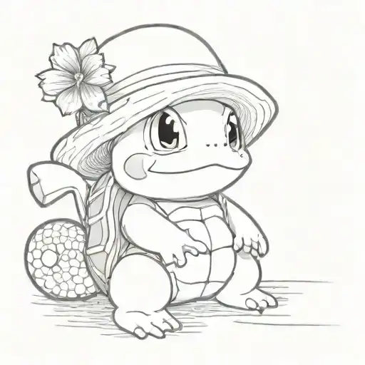 A combination of Squirtle wearing Luffy's straw hat tattoo design idea