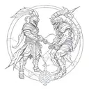 Gladiator and scorpion gods eyes looking tattoo design idea