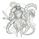 Gladiator and scorpion gods eyes looking tattoo design idea