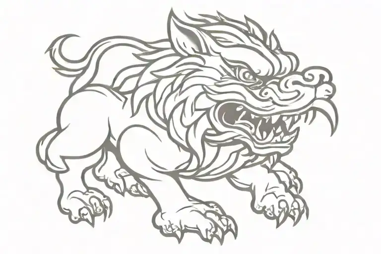 chinese foo dog roaring tattoo design idea
