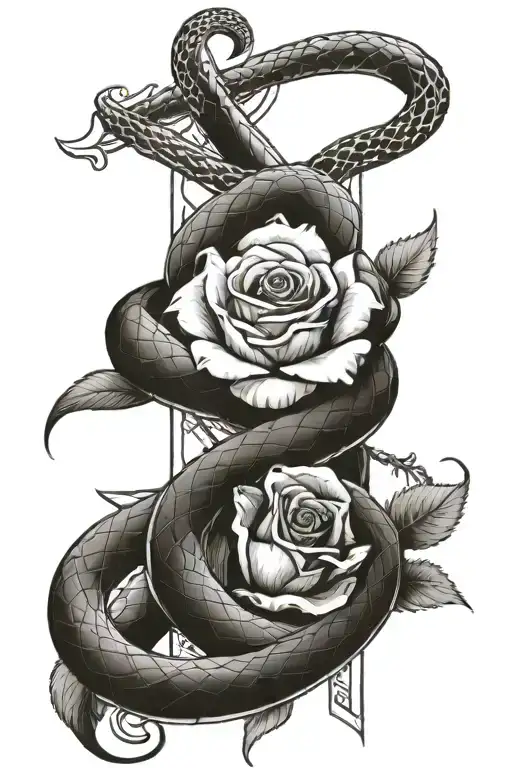 snake and rose wrapped around a cross tattoo design idea