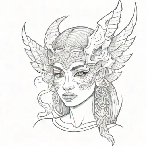 mexican girl with dead mask crying eyes white dragon tattoo design idea