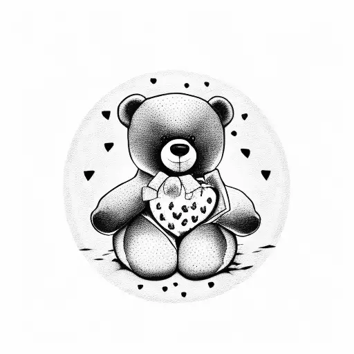 teddy bear holding strawberry  tattoo design idea