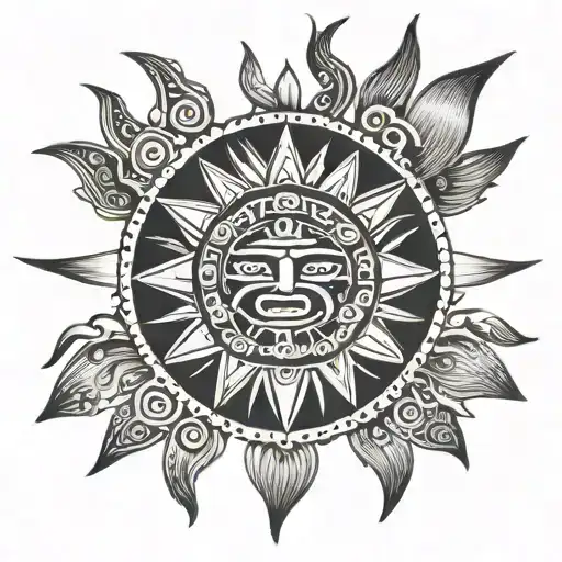 old style Aztec sun belly tattoo tattoo design idea