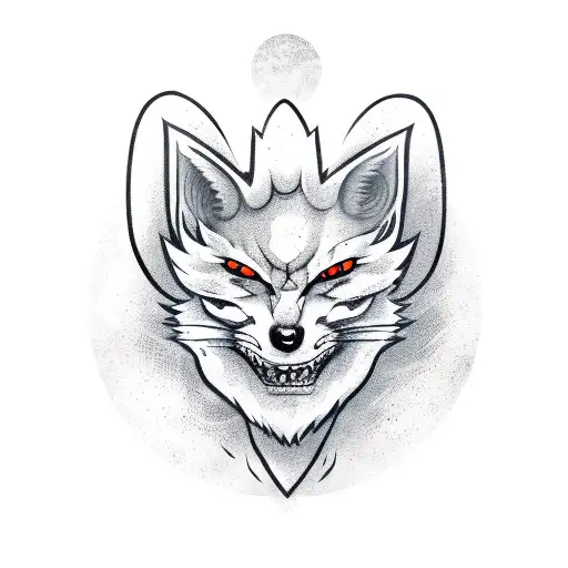 A kitsune mask wearing a basketball jersey and holding a basketball tattoo design idea